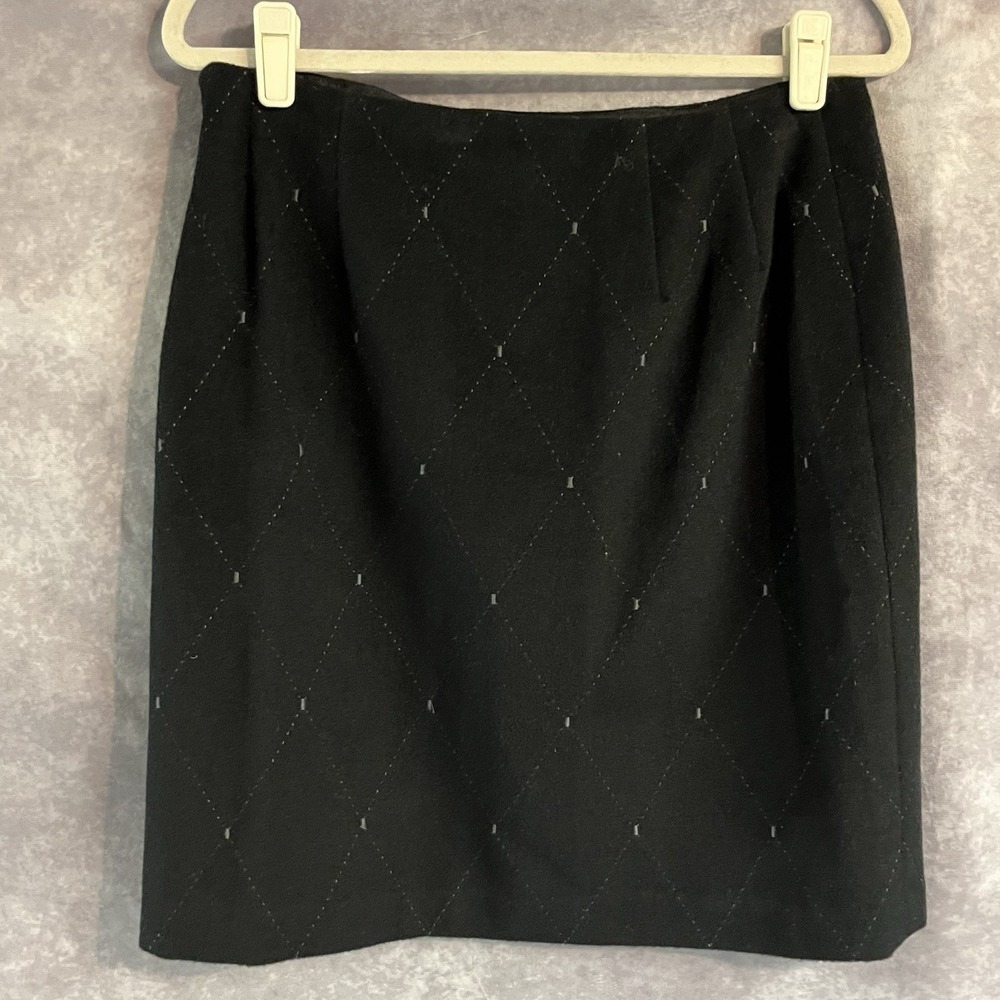 J. McLaughlin‎ Black Wool Cashmere Diamond Pattern Pencil Skirt Size 10 Classic - Picture 5 of 10